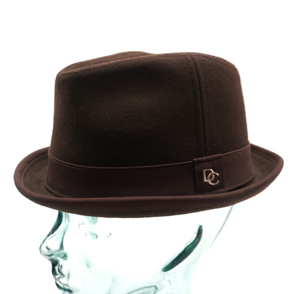 Cremieux Brown Wool Fedora Hat Size S/M Short Brim Trilby DC Logo